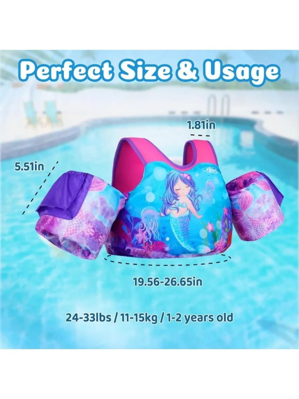 Kids Puddle Float Jumper & Swim Vest - Arm Floaties, Water Wings for Toddlers